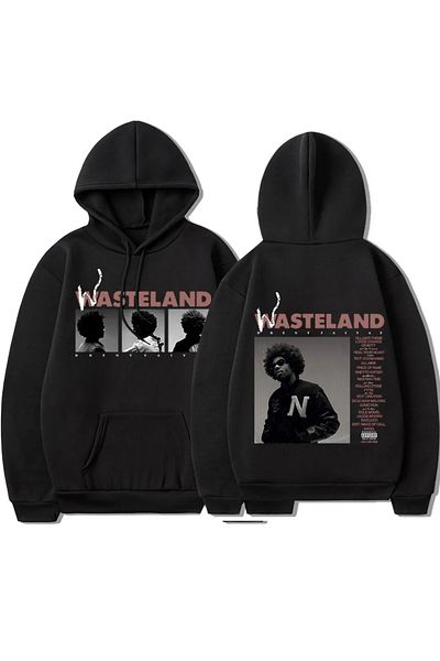 Benisengiydir سويت شيرت أسود للجنسين مقاس كبير مطبوع عليه Wasteland