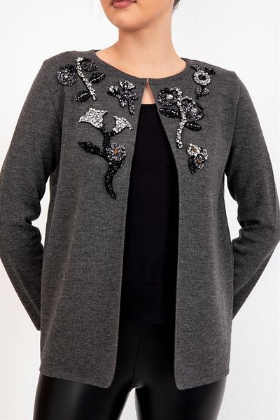 trikobis FLOWER EMBROIDERY DETAILED SPECIAL DESIGN Knitwear Cardigan