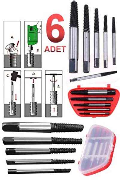 Fett 6 Parça Ters Kılavuz Pro Seti Çelik Kırık Civata Sökücü Vida Kald