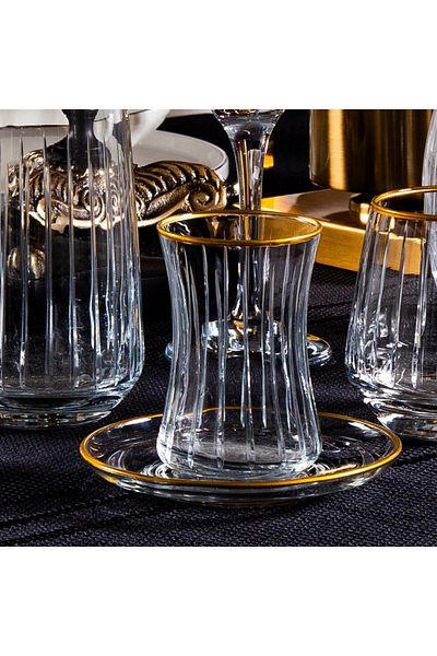sudeka 31 Pieces 6 Person Stick Gold Hand Decoration Polishing Cut Glass Water Set