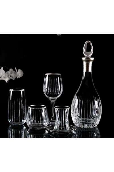 sudeka 61 Parça 12 Kişilik Çubuk Gümüş El Dekor Kesme Cam Su Takımı???????