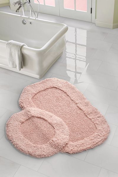 Dekoreko Fiesta Oval Hand Tufting & Cotton 2-Pece Σετ Τουαλέτας Χαλάκι μπάνιου σε σκόνη