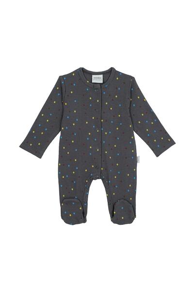 Antebies Organik,Antrasit Puantiyeli, Gece Işıkları Desenli, Çıtçıtlı Uzun Ko...