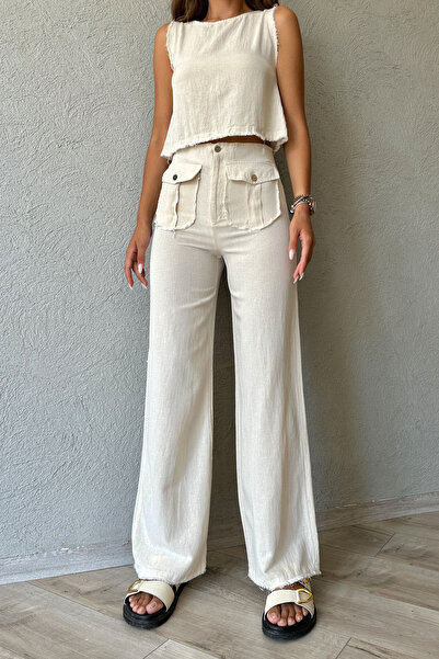Seda Yalçın Atelier Natural Linen Textured Blouse Trousers Set