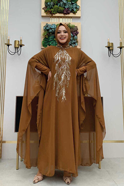 Bym Fashion Βραδινό φόρεμα ντυμένο με παγιέτα σιφόν μανδύας 3774 μαύρισμα