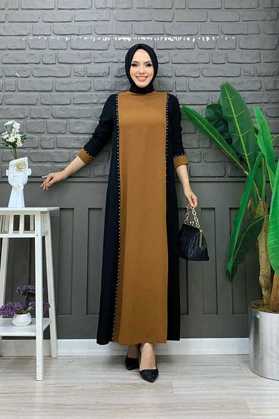 Bym Fashion Δίχρωμο Πέτρινο Φόρεμα 3848 Μαύρο