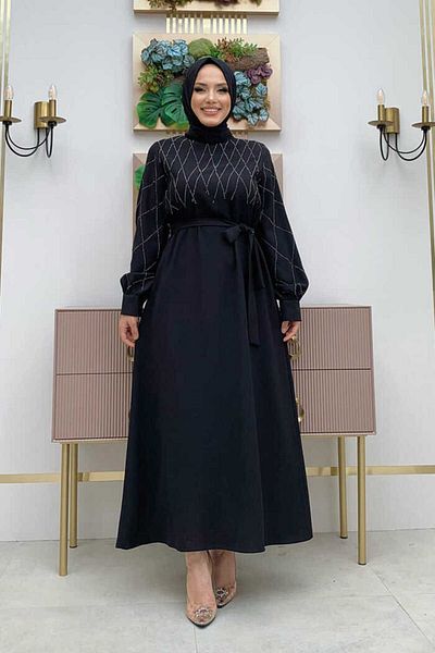Bym Fashion Φόρεμα Ζωντανό Κεντητό Κόσμημα 3830 Μαύρο
