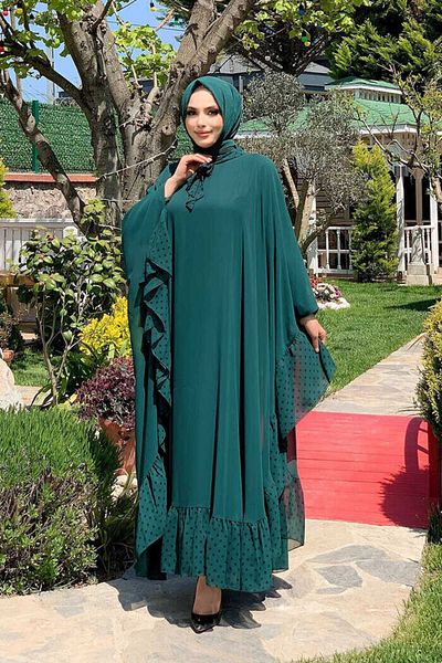 Bym Fashion Σετ φόρεμα μανδύα σιφόν με λεπτομέρεια με στίγματα 3643 Emerald