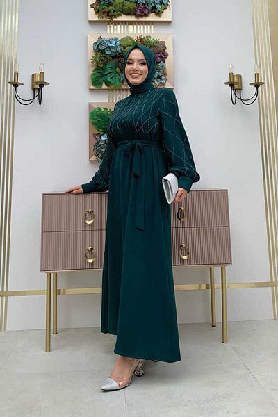 Bym Fashion Φόρεμα Ζωντανό Κεντητό Κόσμημα 3830 Emerald