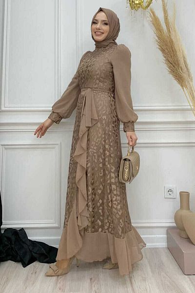 Bym Fashion Φόρεμα με λεπτομέρεια από σιφόν λουκ με δαντέλα 3783 Mink