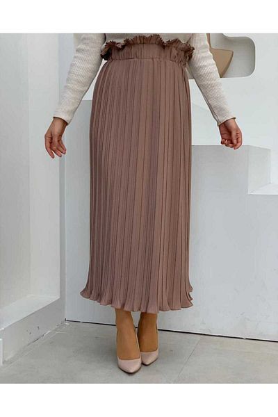 Bym Fashion Χοντρή ελαστική πλισέ ίσια φούστα 1143 Mink