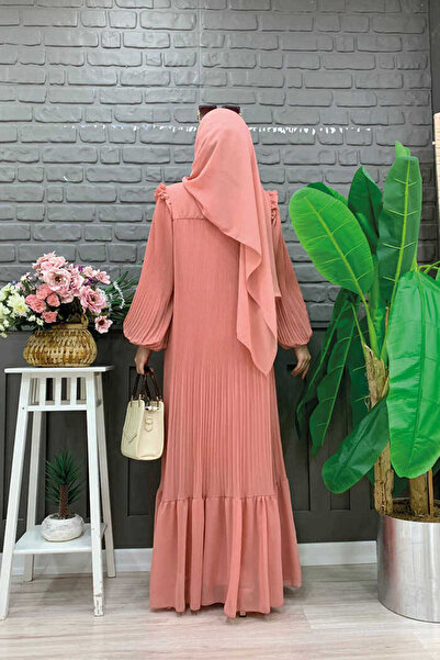 Bym Fashion Φόρεμα σιφόν με πλισέ λουκ 3628 σομόν