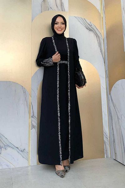 Bym Fashion Anzug mit Steinstickerei und detaillierter Weste 3838 Schwarz