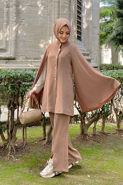 Bym Fashion Σετ τζάκετ και παντελόνι με καπάκι με λεπτομέρεια 8354 Mink