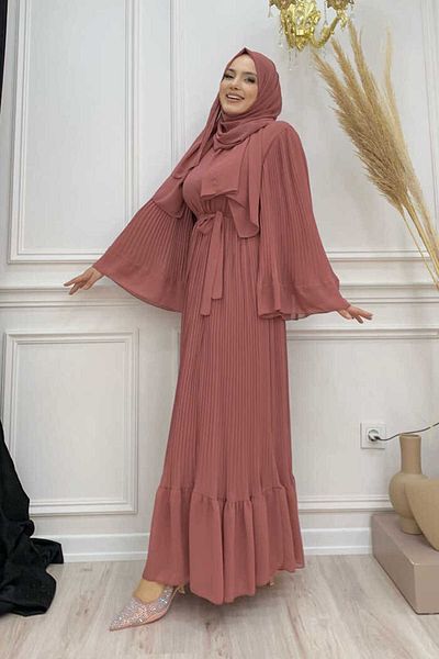 Bym Fashion Φόρεμα σιφόν με πλισέ look 3404 αποξηραμένο τριαντάφυλλο