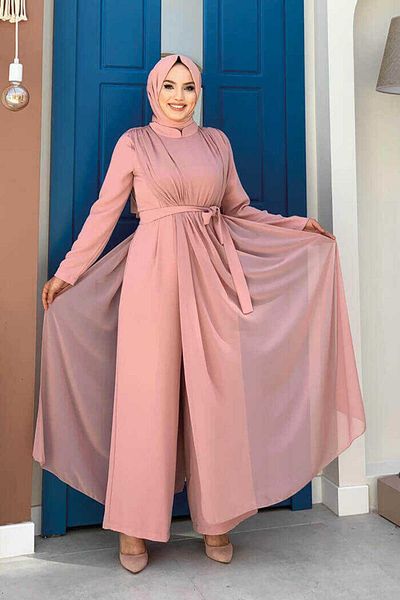 Bym Fashion Ολόσωμη φόρμα με ζώνη σιφόν λεπτομέρειας 3330 σε σκόνη