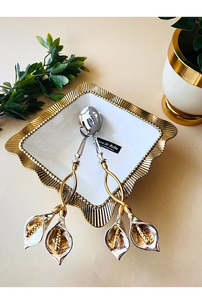 CASA DE BELLA Gold 2 Piece Flower Figured Salad Serving Set