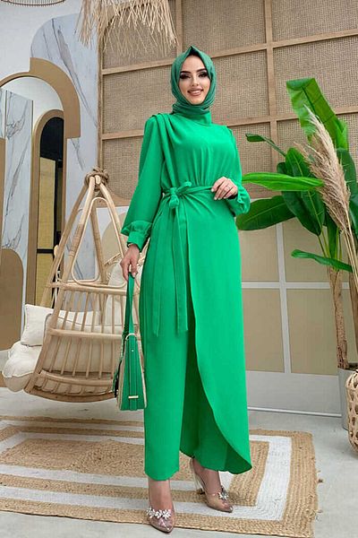 Bym Fashion Ολόσωμη φόρμα με ζώνη κομματιού με λεπτομέρεια ώμους 3742 πράσινη