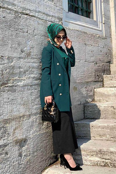 Bym Fashion Gefütterte Jacke in Knopfoptik 7665 Smaragd