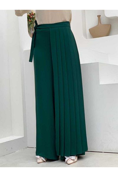 Bym Fashion Pleated Separate Tied Piece Detailed Trouser Skirt 0274 Emerald