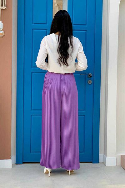 Bym Fashion Waist Elastic Lacing Look Pleated Trousers 0129 Lilac