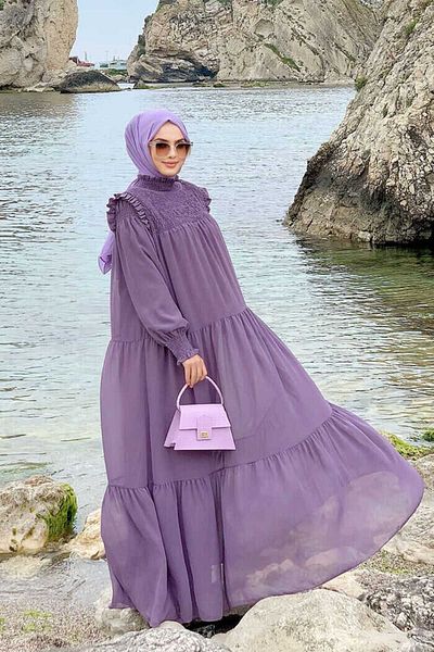 Bym Fashion Shoulder Side Gathered Look Casual Lined Dress 3511 Lilac