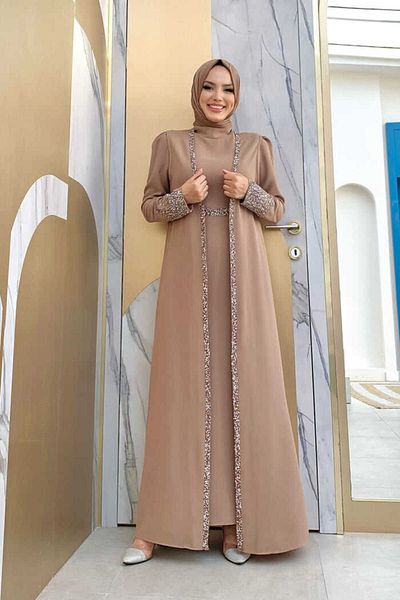 Bym Fashion 3838-1 Stone Detaillierter Westenanzug Nerz
