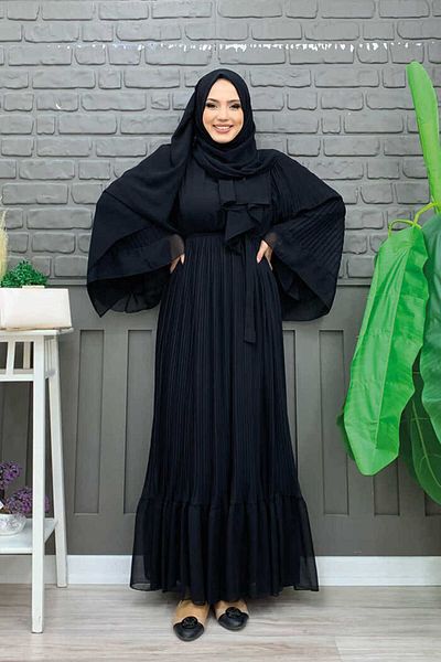 Bym Fashion Φόρεμα σιφόν με πλισέ look 3404 μαύρο