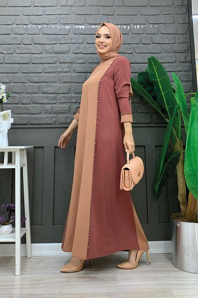 Bym Fashion Δίχρωμο Πέτρινο Φόρεμα 3848 Αποξηραμένο Τριαντάφυλλο