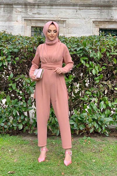 Bym Fashion Λεπτομέρεια με δέσιμο μέσης στο μισό λαιμό Tulım 3672 Salmon