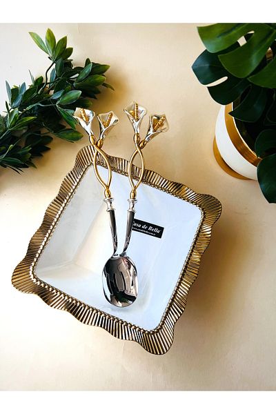 CASA DE BELLA Gold 2 Piece Flower Figured Salad Serving Set