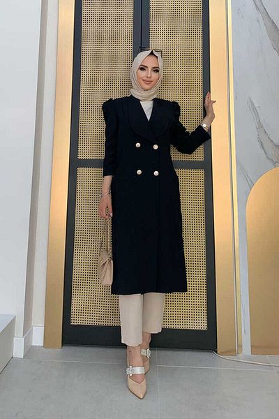 Bym Fashion Μπουφάν με λεπτομέρεια γιακά μπροστά με κουμπιά μισού μήκους 7693 μαύρο