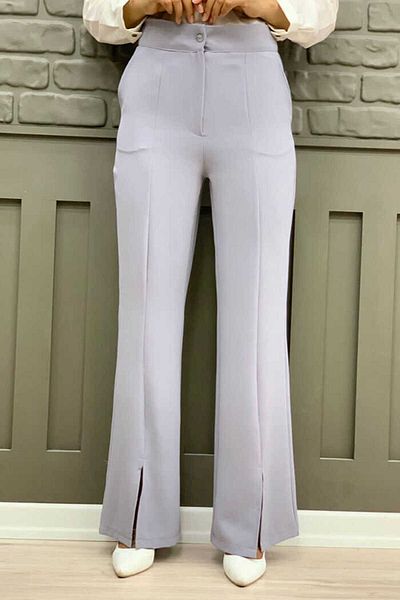 Bym Fashion Παντελόνι κρεπ με φερμουάρ με λεπτομέρεια τσέπες 0271 Γκρι