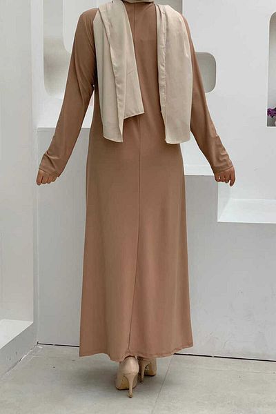 Bym Fashion Φόρεμα με μονόχρωμο μακρύ μανίκι με λαιμόκοψη 3202 μαύρισμα