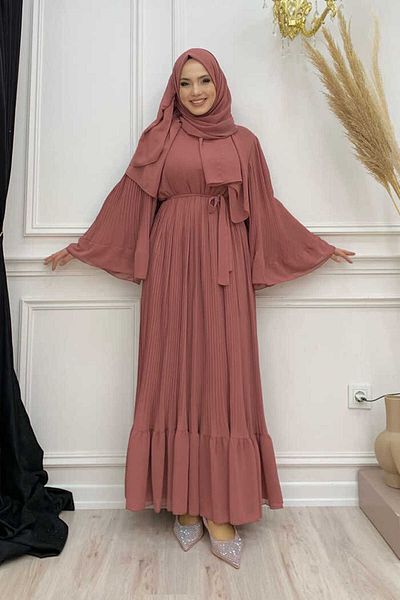 Bym Fashion Φόρεμα σιφόν με πλισέ look 3404 αποξηραμένο τριαντάφυλλο