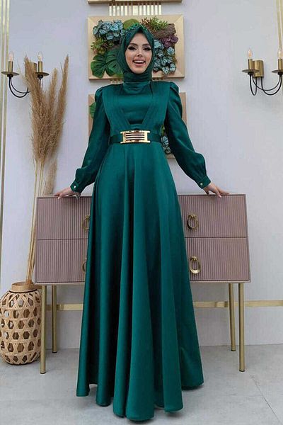 Bym Fashion Φόρεμα βραδινό με λεπτομέρειες ζώνης στην περιοχή του στήθους 3792 σμαραγδί