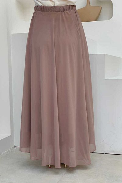 Bym Fashion Ελαστική φούστα σιφόν με κορδόνι μέσης 1141 βιζόν