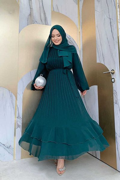 Bym Fashion Φόρεμα με πλισέ με λεπτομέρεια 3836 σμαραγδί