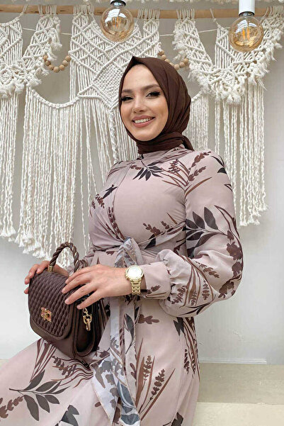 Bym Fashion Φόρεμα σιφόν λεπτομέρειας με σχέδιο φύλλων βολάν 3842 κόσμημα