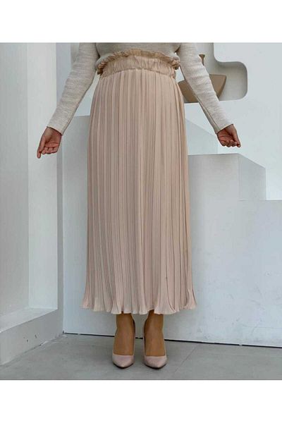 Bym Fashion Χοντρή ελαστική πλισέ ίσια φούστα 1143 Πέτρα