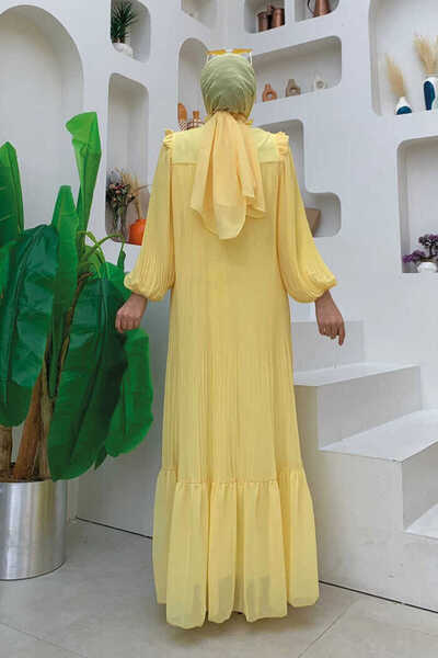 Bym Fashion Φόρεμα σιφόν με πλισέ λουκ 3628 κίτρινο