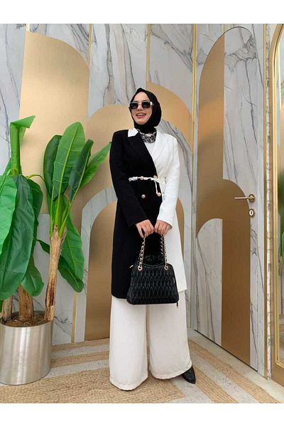 Bym Fashion Μπουφάν Δίχρωμο Με Κουμπωτό Μισό Μήκος 7803 Μαύρο