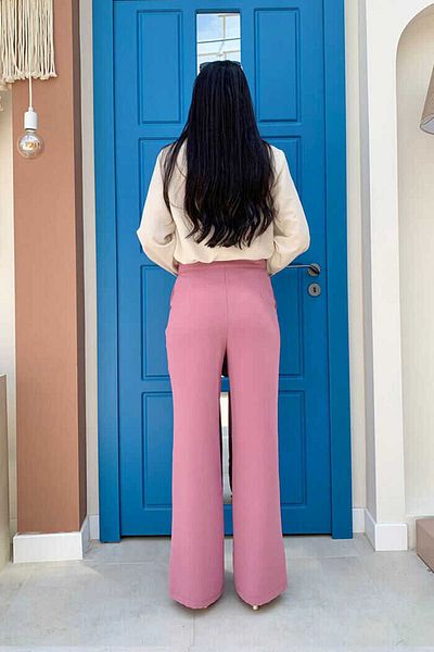 Bym Fashion Zippered Slit Detailed Pocketed Crepe Trousers 0271 Powder