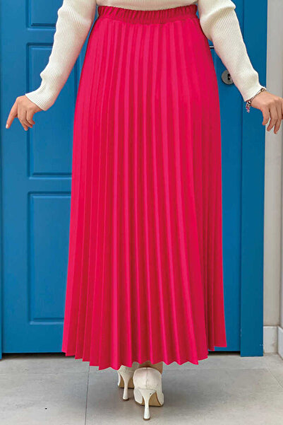 Bym Fashion Elastic Waist Pleated Skirt 1178 Fuchsia