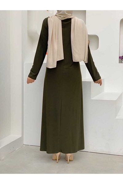 Bym Fashion Μεγάλο μέγεθος μονόχρωμο φόρεμα με μακρύ μανίκι αμμώδες 3202-1 Χακί