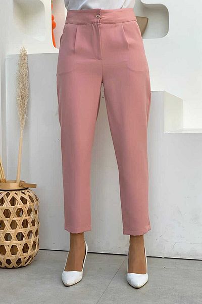Bym Fashion Zippered Pocket Detailed Pencil Pants 0201 Powder