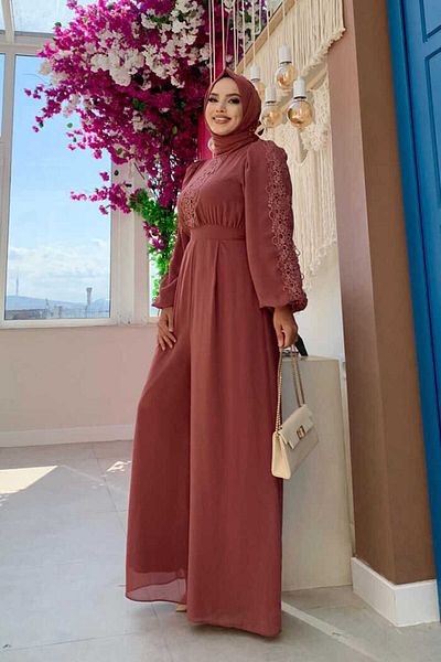 Bym Fashion Λεπτομέρεια με δαντέλα με μανίκια ελαστική φόρμα σιφόν 3730 Dusty Rose