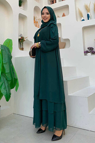 Bym Fashion Layered look Μανίκια Φόρεμα σιφόν ελαστικό 3060 Emerald