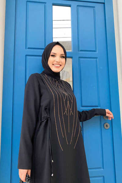 Bym Fashion Σετ Παντελόνι Τουνίκ με μοτίβο Stone Print 8447 Μαύρο