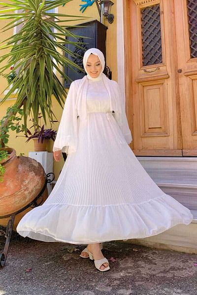 Bym Fashion Φόρεμα σιφόν με πλισέ look 3404 εκρού